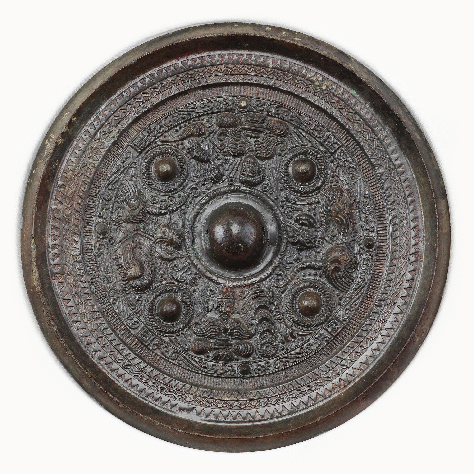 天王日月銘唐草文帯二神二獣鏡